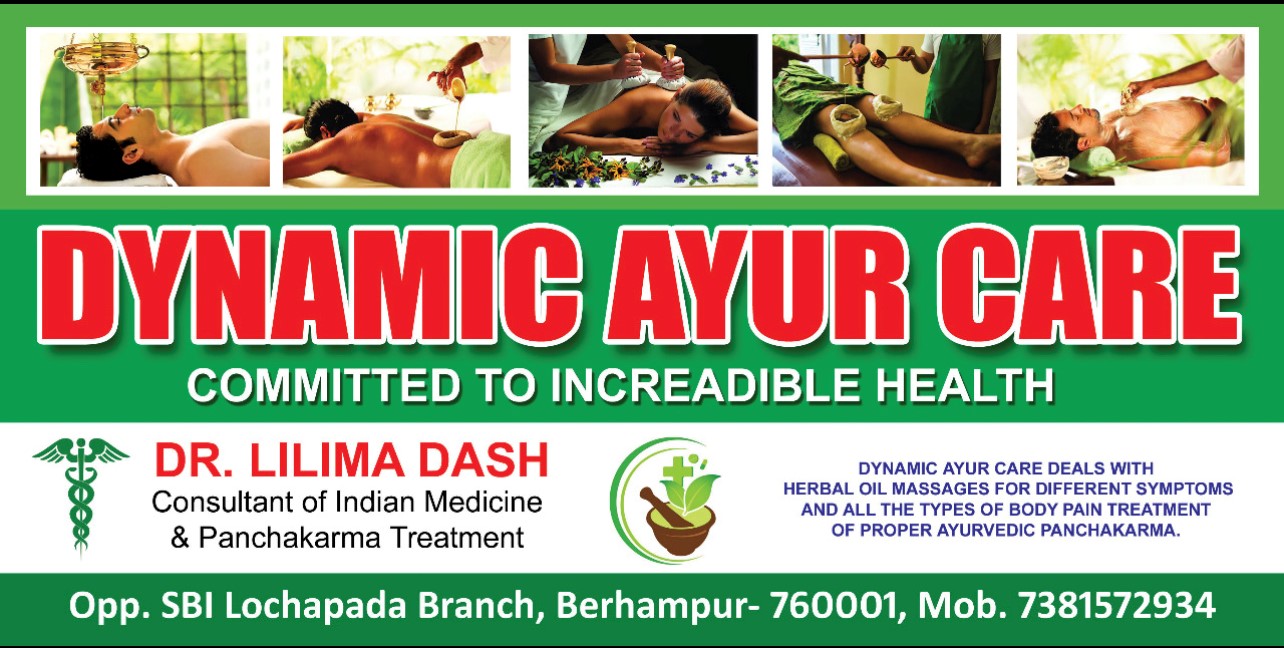 Dynamic Ayur Care clinic poster showing treatments and services
